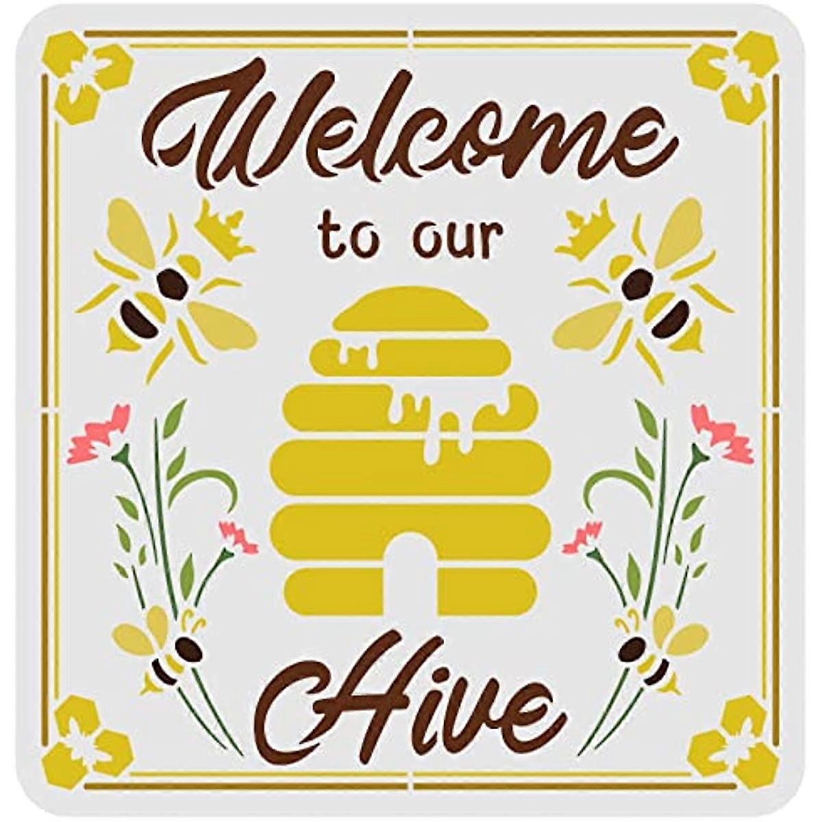 1pc Welcome to Our Hive Stencil 11.8x11.8inch Reusable Honeycomb Stencil Bumblebee Flower Drawing Stencils DIY Craft Honey Bee Stencil