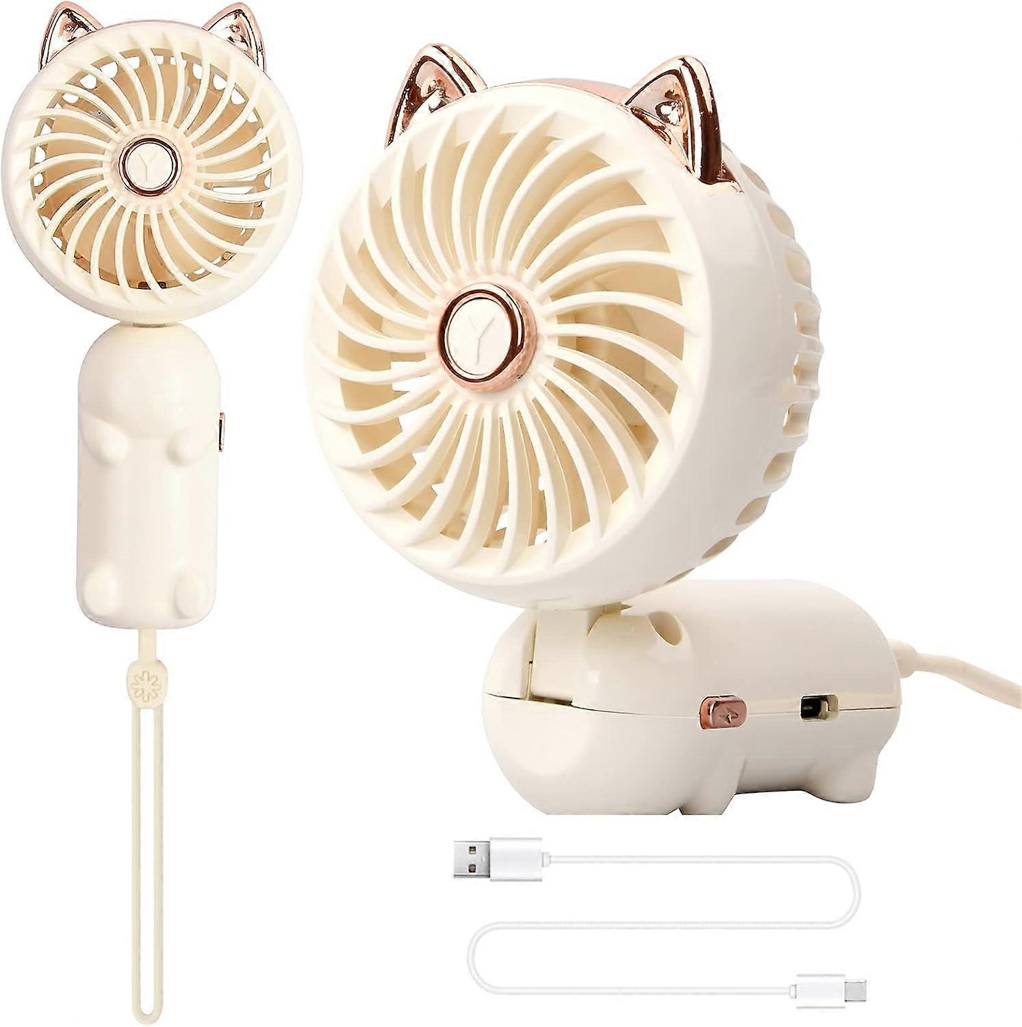 Handheld Fan, Mini USB Fan, Rechargeable Battery Portable Fan, 3 Speed(White)