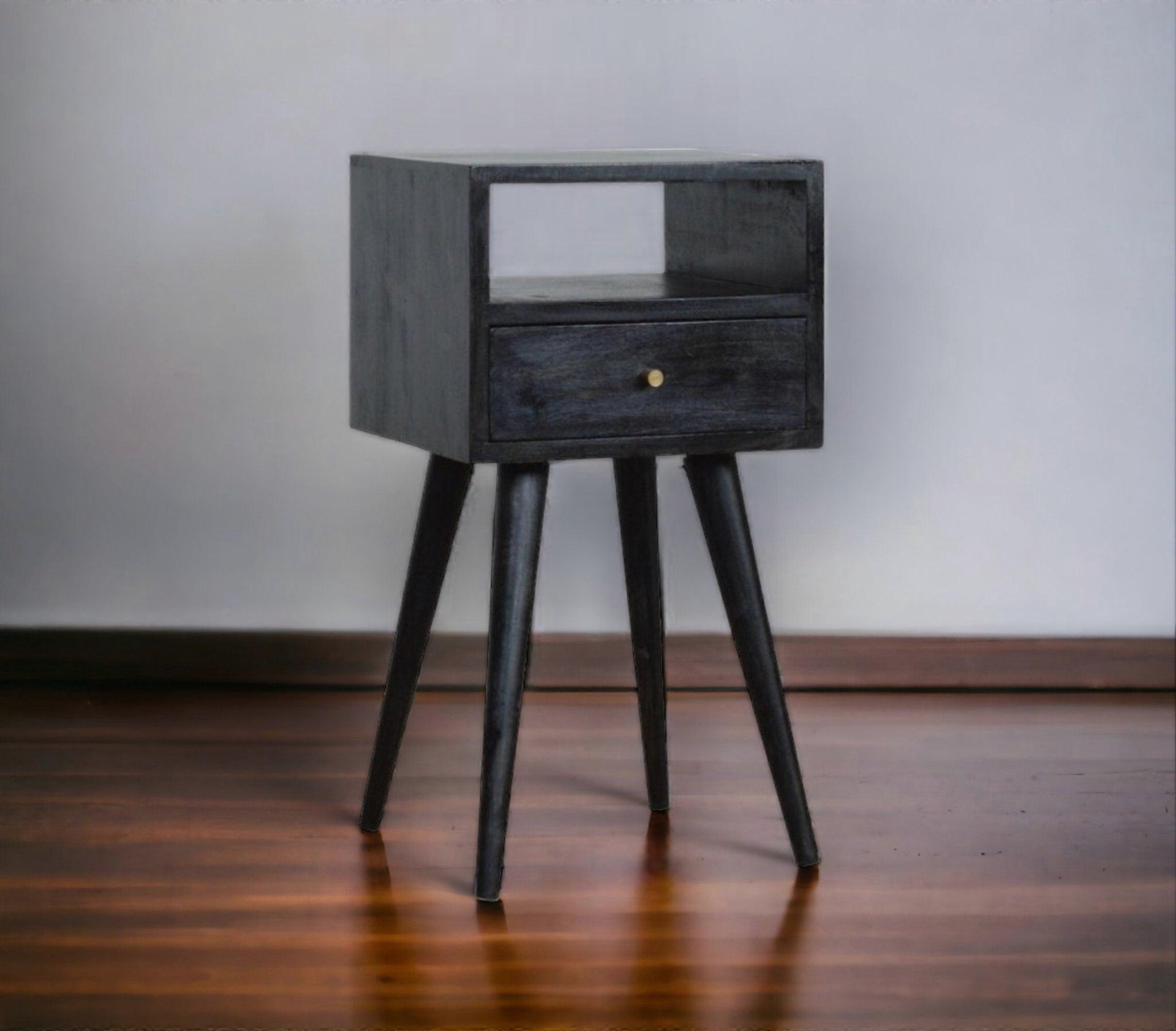 Small Bedside Table With Drawer In Black