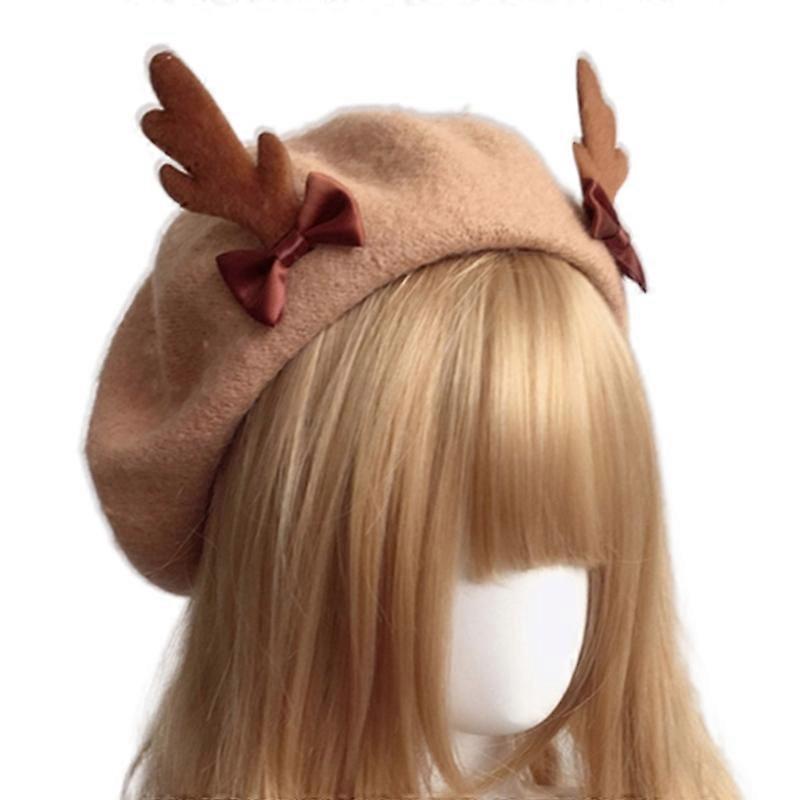 Winter Elegant Lolita Deer Antler Beanie Wool Painter Hat Sweet Cool Fashion Beret Lolita Hat Women Girls Accessories