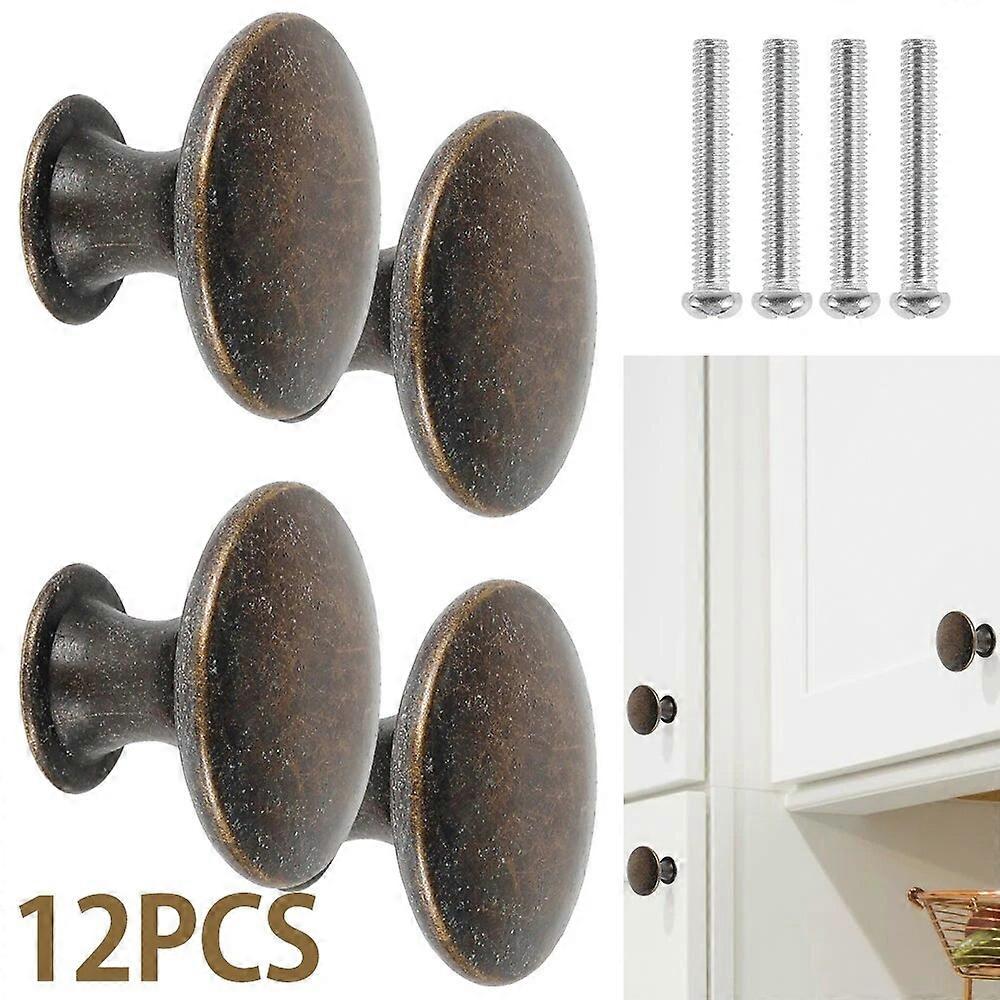 12Pcs Vintage Cabinet Knobs Antique Drawer Closet Knobs Bronze Round Single Hole Kitchen Cabinet Pull Handle Knobs Home Decor