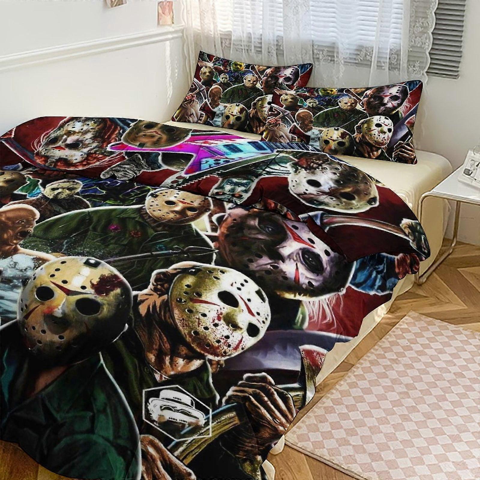 ملاءات سرير g206 جيسون فورهيس طقم مراشراشة بنمط لحاف كوف طقم 3 قطع 1 غطاء لحاف و 2 غطاء وسادة للنساء والرجال والمراهقين tq206 ملاءات سرير