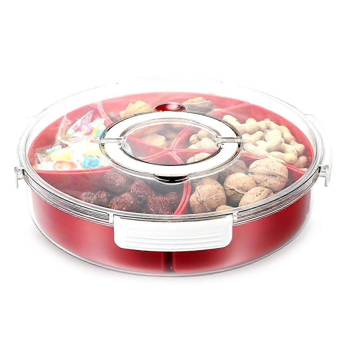Divided Snack Serving Tray with Lid Handle, 5 Compartments Plastic Snack Food Containers with Lids