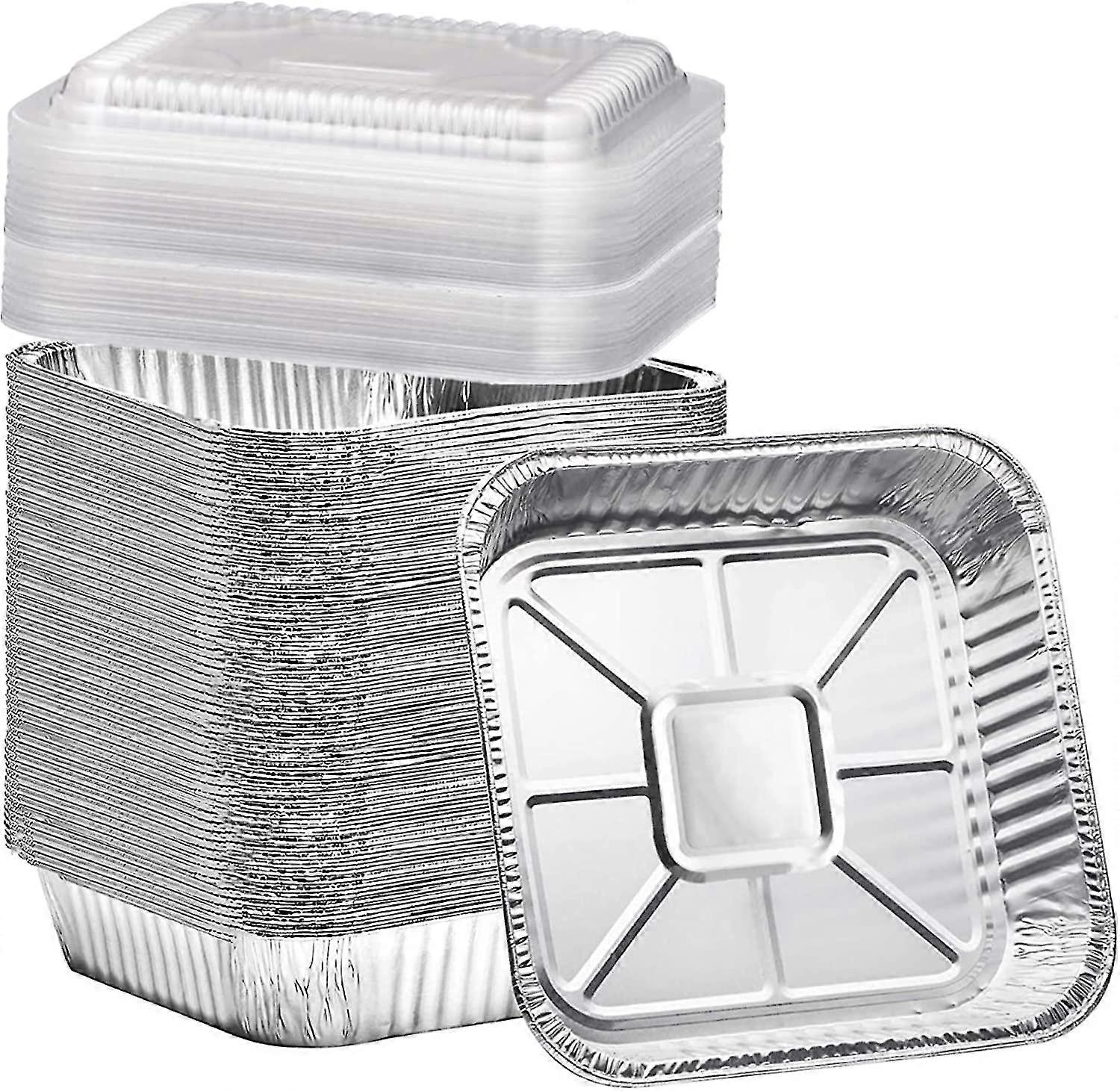 Althee Square Aluminum Baking Pans With Clear Plastic Lids (35-pack, 8x8\\u201d) - Disposable Takeout