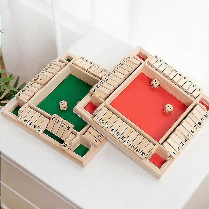Shut The Box 4 Players Dice Game 4 Sided Wooden Board Table Game for Kids Adults