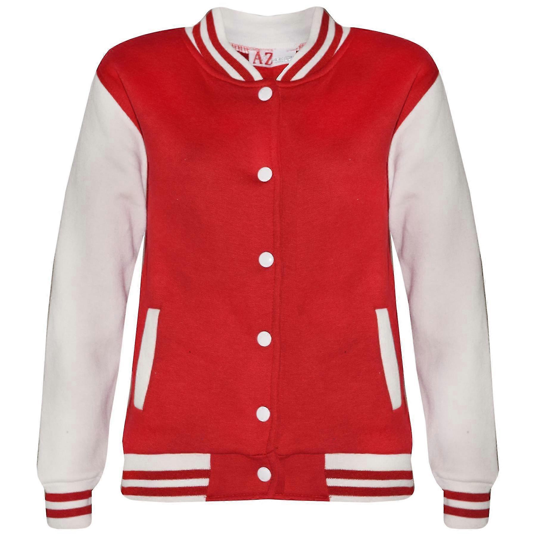 Unisex Baseball Plain Red Contrast Color Jackets