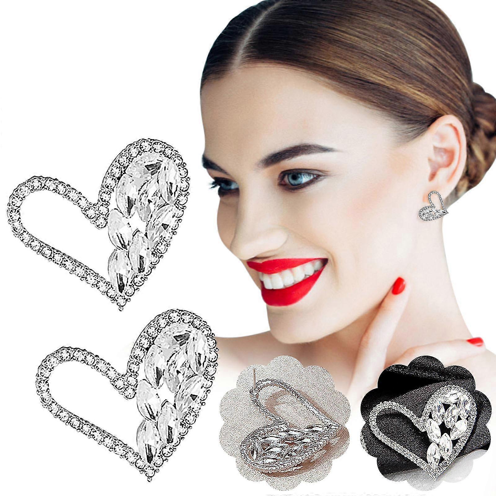 Diamond Zircon Heart Earrings Cutout Stud Earrings