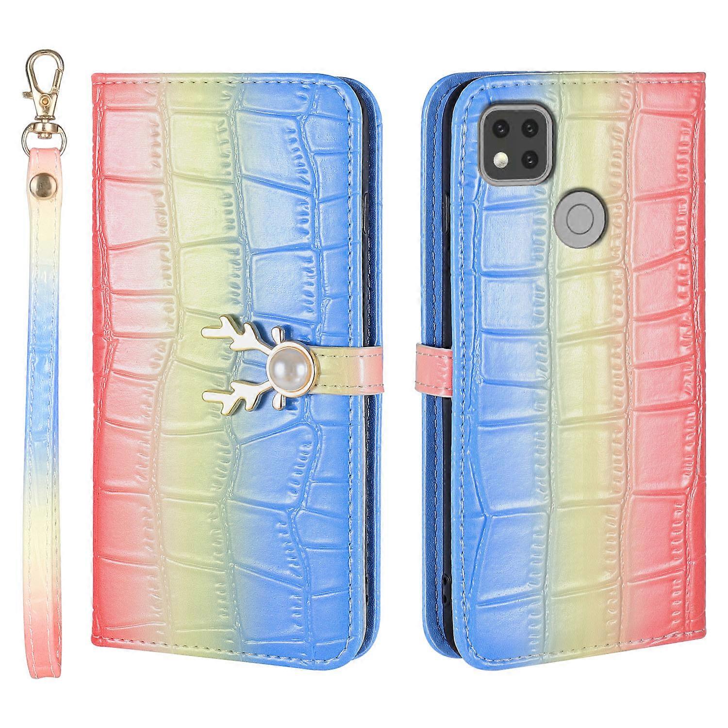 Elk Pattern Phone Case for Redmi 9C with Card Holder, lanyard, PU Leather Material, Wallet Function, Corner Fall Protection