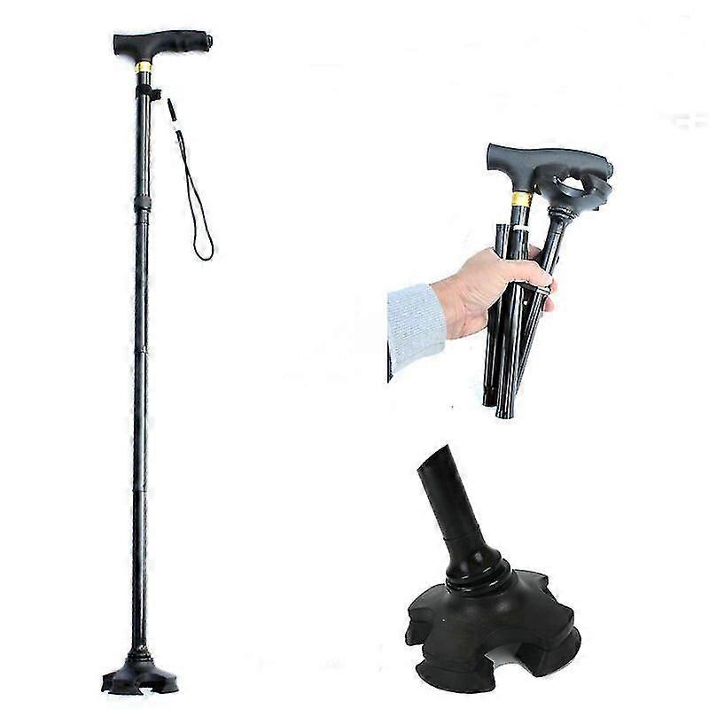 Elderly Walking Stick Foldable Climbing Cane Trekking Pole Adjustable Alpenstock With Light