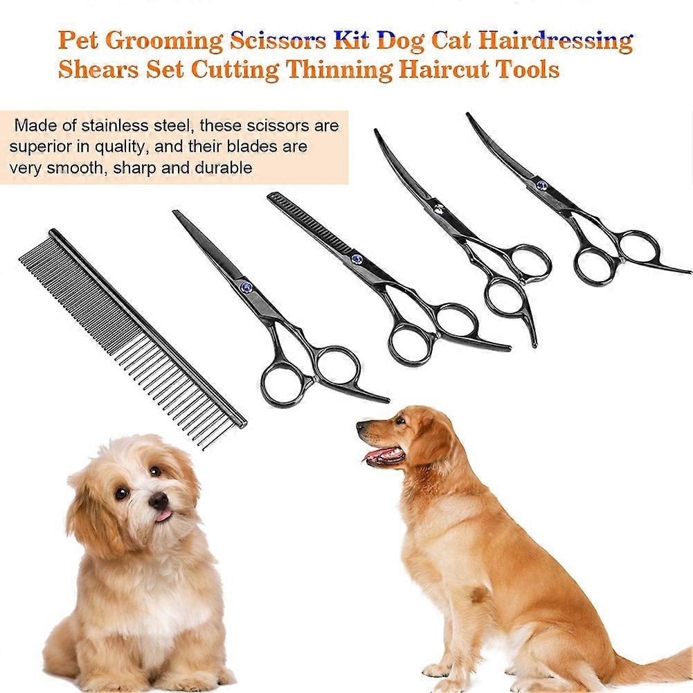 7Pcs Pet Grooming Scissors Kit Dog Cat Hairdressing Shears Set Cutting Thinning Haircut Tools