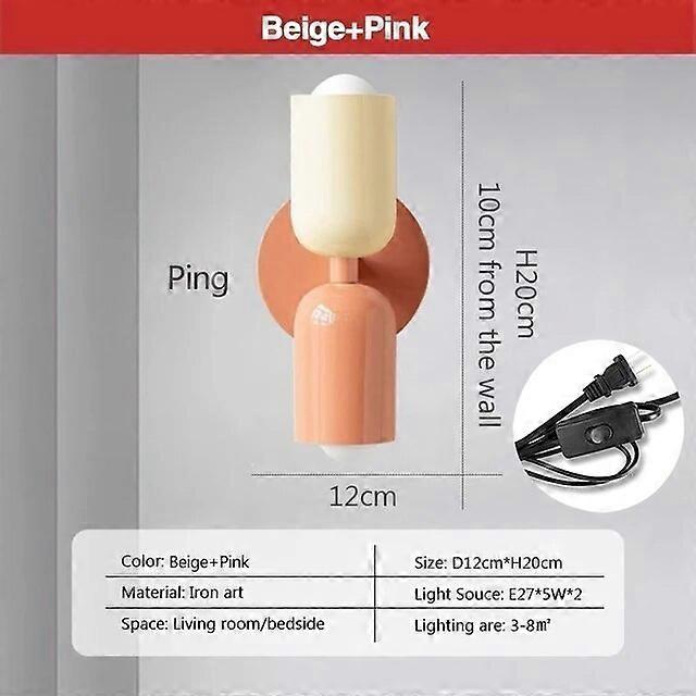 Jelivey Lampe murale LED nordique Macaron minimaliste avec prise Decor Light pour chambre à coucher