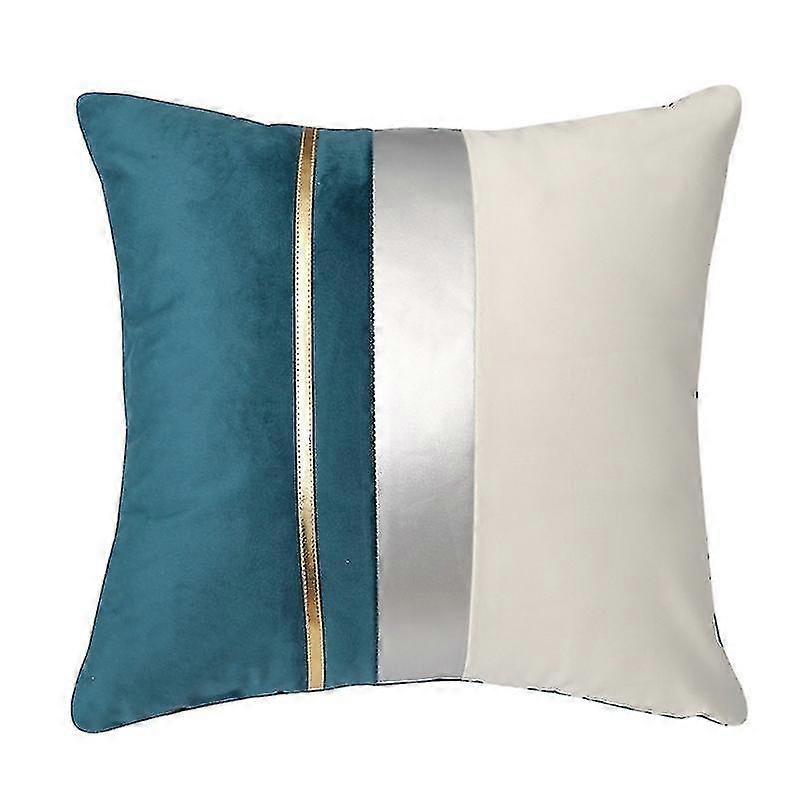 Moderner Farbblock-Patchwork Samtkissenbezug mit gestreiftem Kunstleder