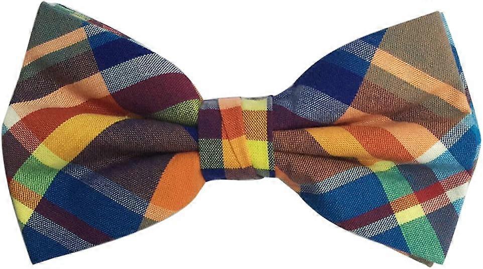 Mens Cotton Adjustable Tuxedo Handmade Pre-tied Bowtie - Multi Color Plaid Pattern