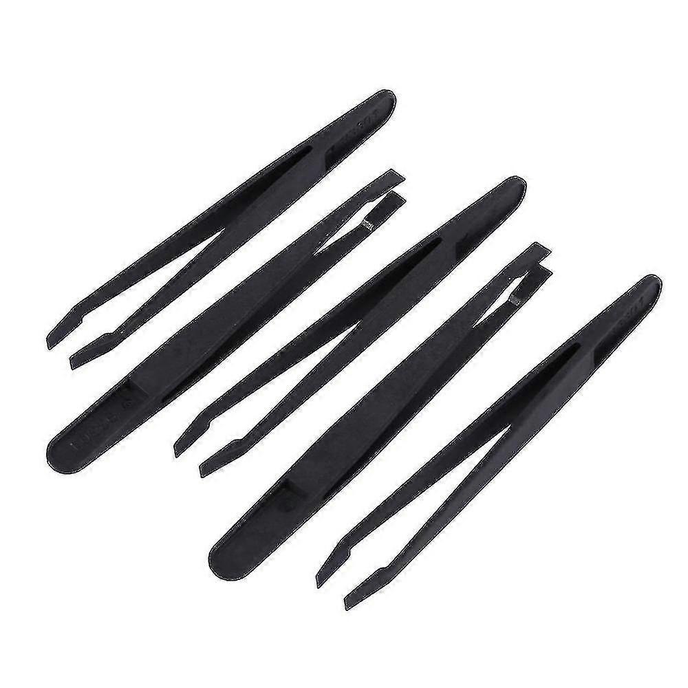 5 Pcs Manual Tool Black Plastic Flat Tip Anti-static Tweezer 12cm Long