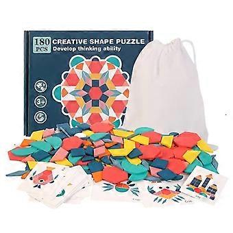 180-delige Montessori houten puzzelset met 3D geometrische vormen, educatief speelgoed voor baby's en kinderen.