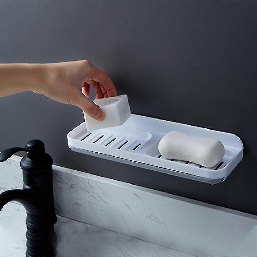 Double Compartment Drawer Design Wall Mounted Soap Dish Double Drain Soap Dish Rack | Soap Dish white