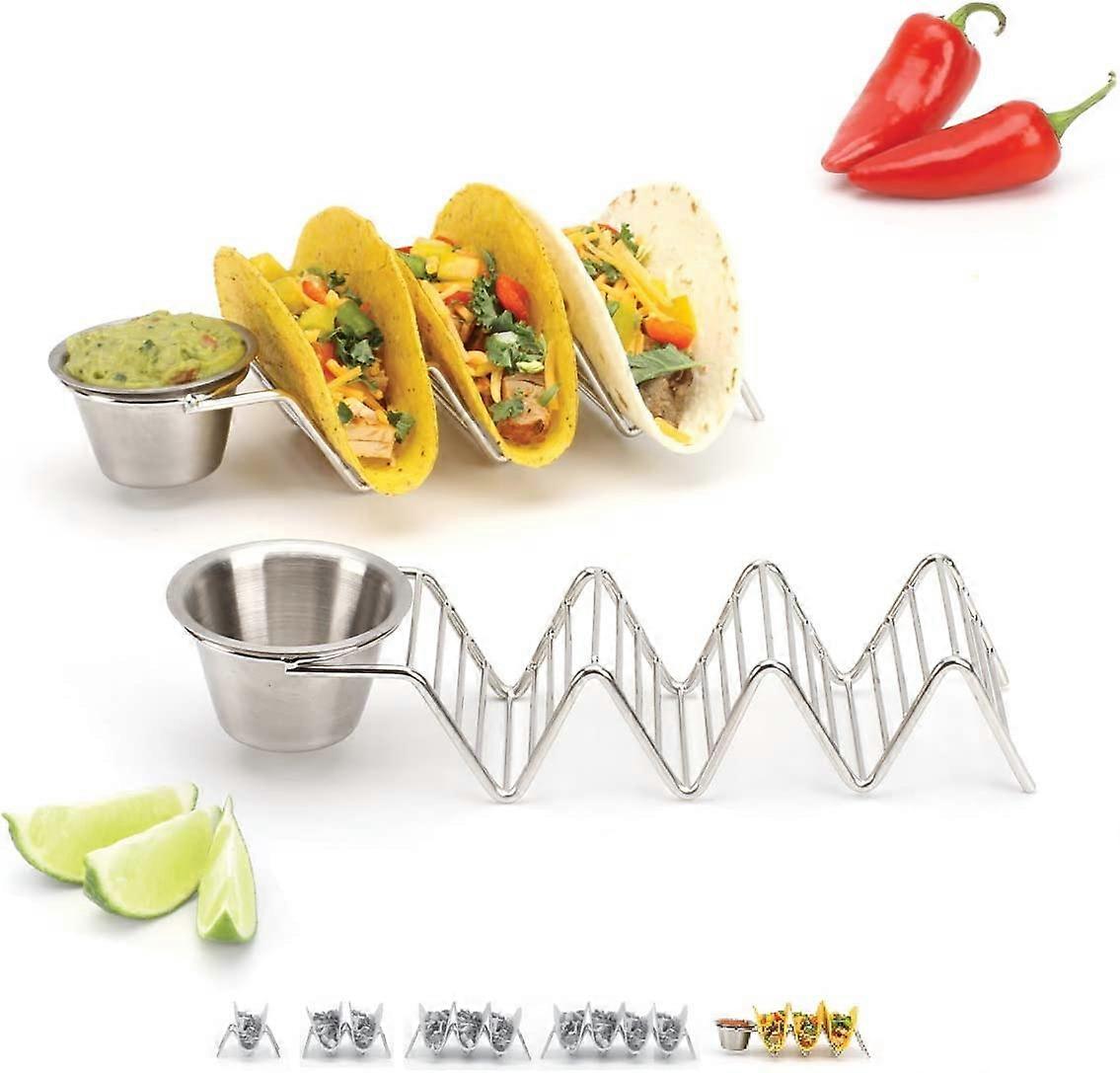 2pc, stackable taco racks with cups, each rack holds 3 hard or soft tortillas