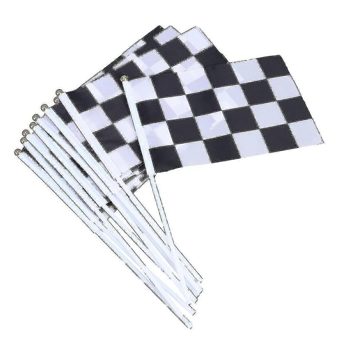 50pcs Black And White Checkered Hand Flag Racing Polyester Flags