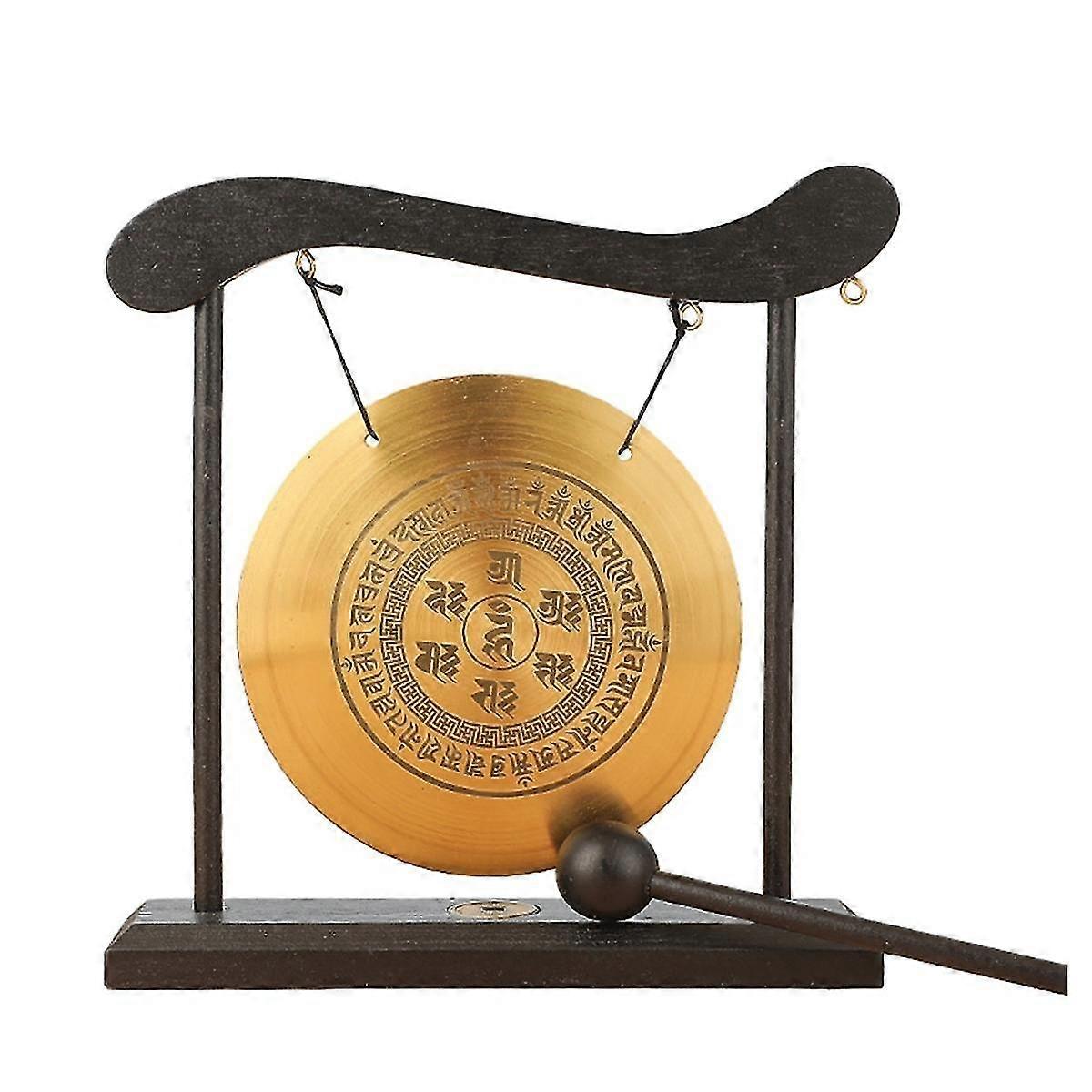 Mini Desktop Gong Table Wind Chime Percussion Instrument Cymbals Gongs with Mallet compatible with Home Decor H