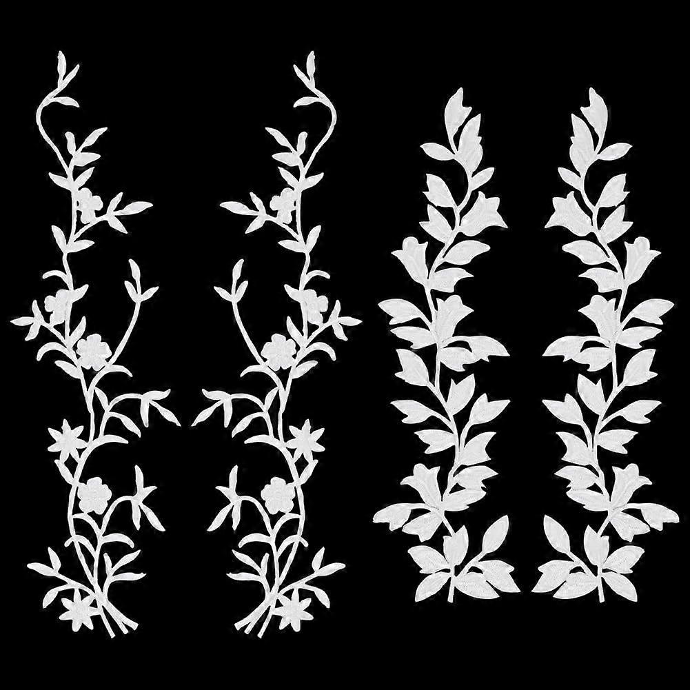 4pcs White Iron On Patches 2 Styles Leaf Flowers Embroidery Applique Decorative Patches Sew On Patches for DIY Cloth Jeans Hats Shirts Blouses Wedding