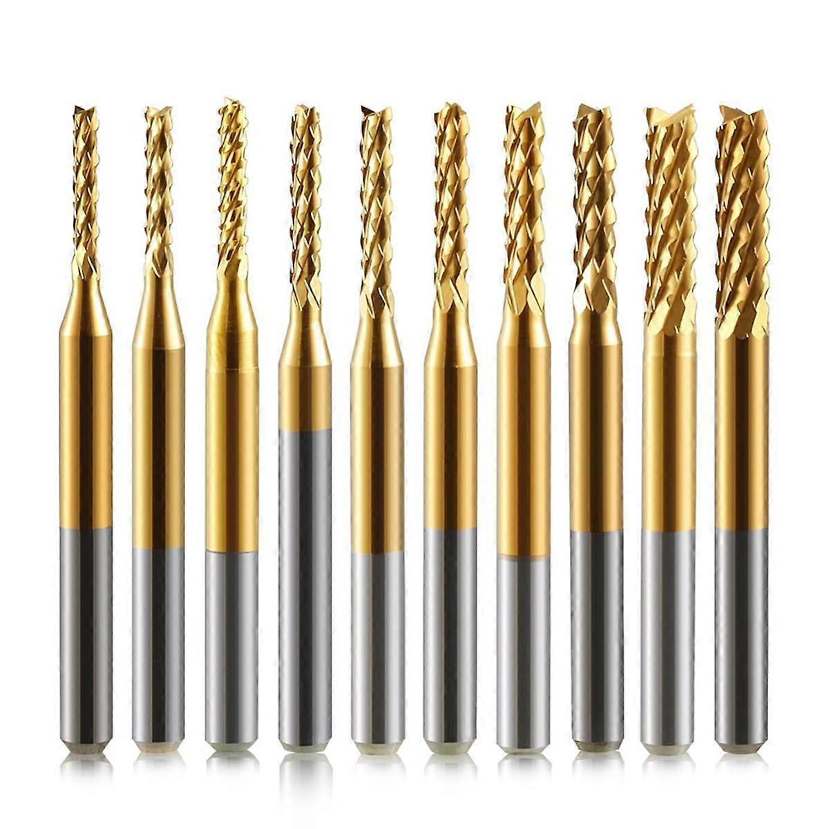 End Mill Sets,10Pcs Titanium Coat End Mill,1/8Inch Shank 0.6-1.5mm Micro-Type End Mill Engraving Bits CNC Router Bits