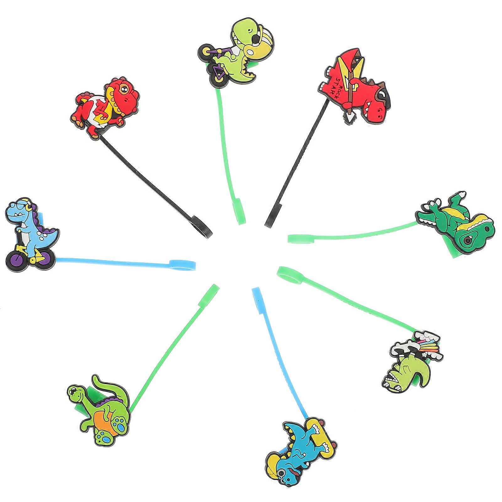 8pcs Dinosaur Straw Covers Reusable Silicone Straw Covers Cute Drinking Straw Tips