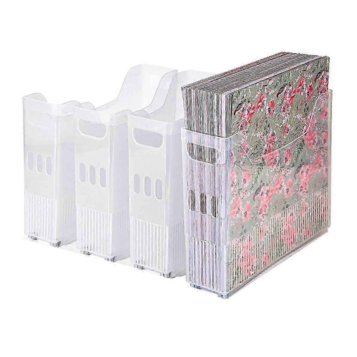 4x scrapbogspapiropbevaring med hjul, plast scrapbog opbevaringsbeholder til opbevaring af 12 tommer x 12 tommer papir, scrapbogspapir