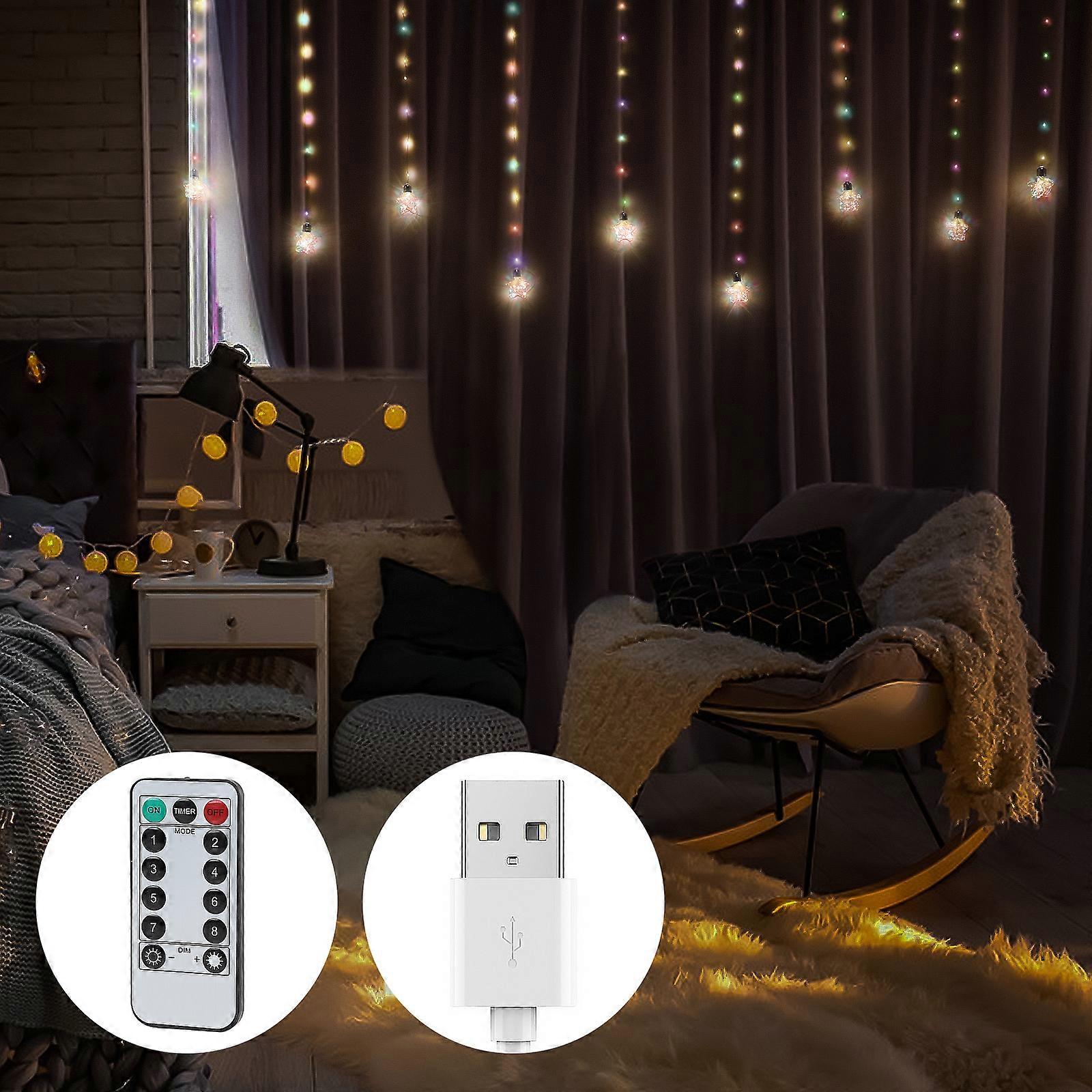 Star curtain light bedroom home transparent five-pointed star curtain light decoration, different light, different styles,multicolor