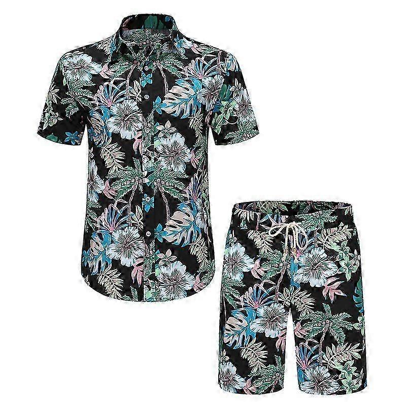Mens Hawaiian Shirts Casual Button Down Short Sleeve Shirts Set Printed Shorts