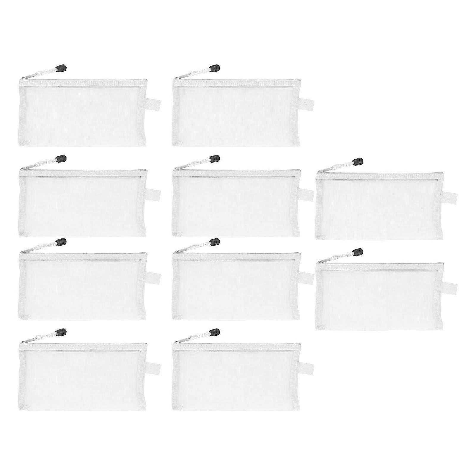 Clean & Crisp: 10PCS White A6 Nylon Mesh Pencil Pouch - Waterproof & Tear Resistant Organizer