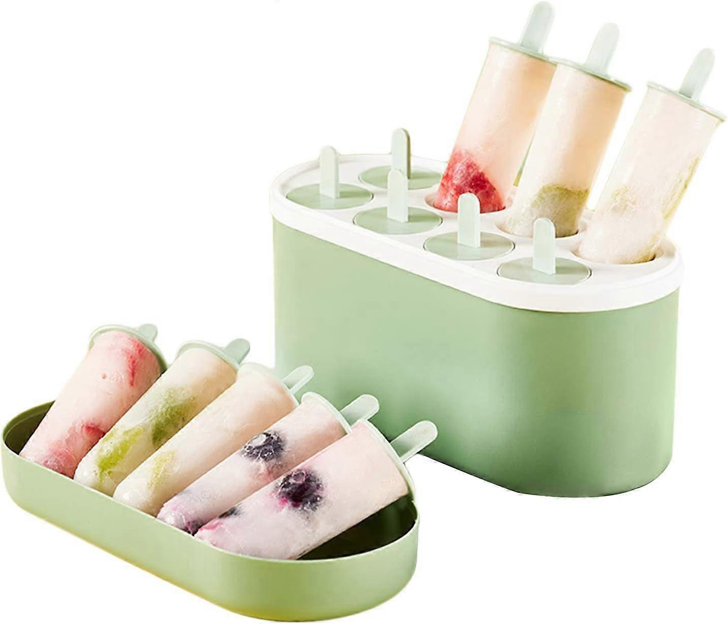 8 Compartment Ice Cream Mold Food Grade Silicone Ice Cream Mold with Sealed Box Soft Bottom Press Easy to Release Reusable DIY Ice Cream Mold