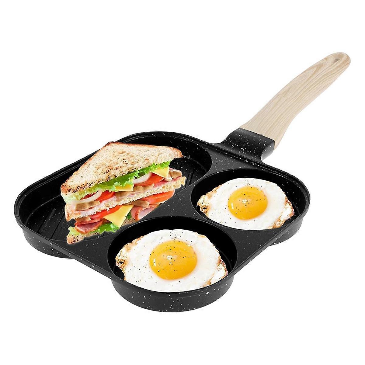 Egg Frying Pan 3 in 1 Egg Frying Pan Non-Stick Omelette Pan with Wooden Handle Kitchen Breakfast Eg