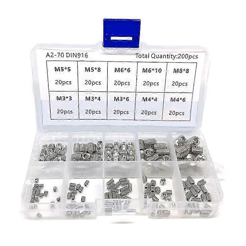 Hex Grub Screws Kit Set, 304 Stainless Steel, Assorted Sizes M3-M8
