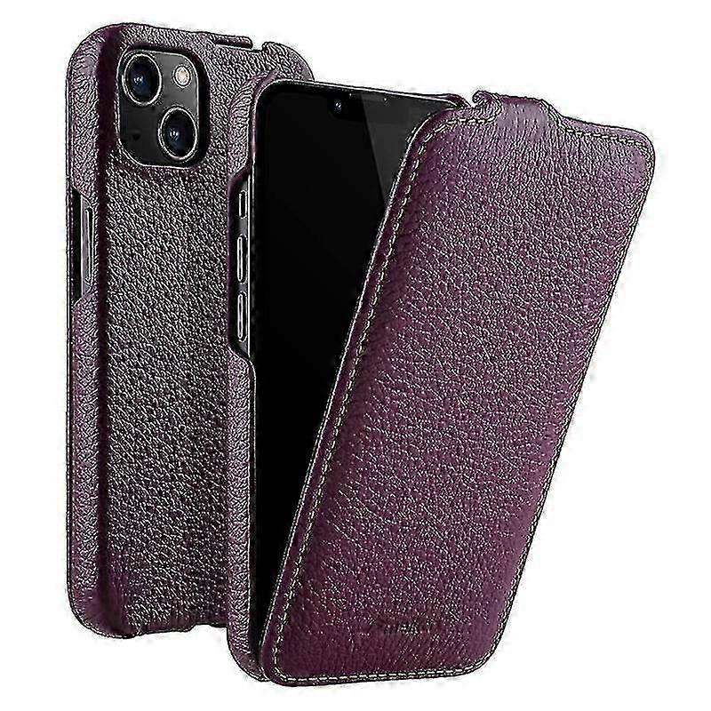 Suitable Compatible with iPhone 14 genuine cowhide + PC shell vertical flip litchi pattern protectiv