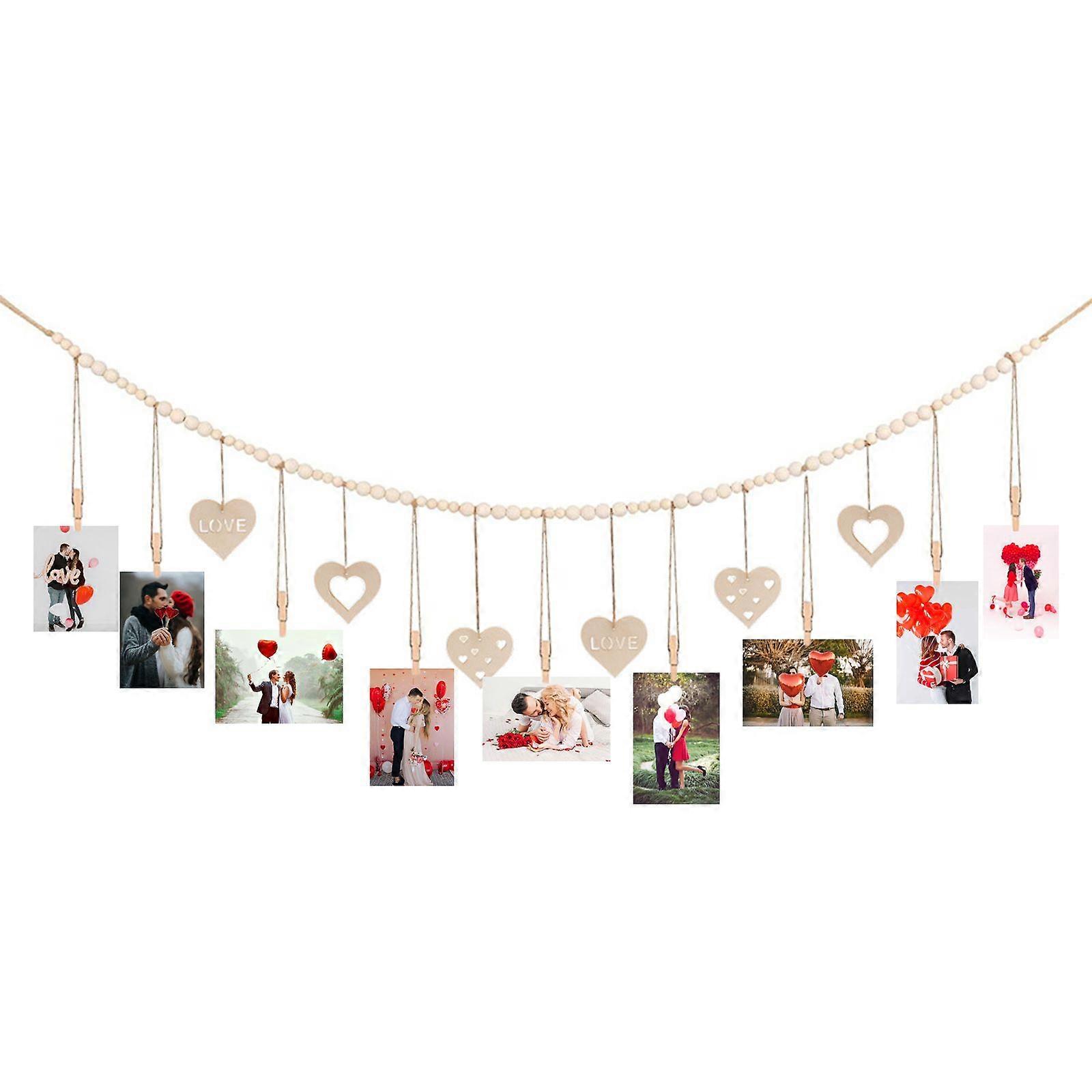 Valentine's Day Wooden Bead Photo Hair Clip Display Strap Wooden Bead String Twine Bead String Decoration