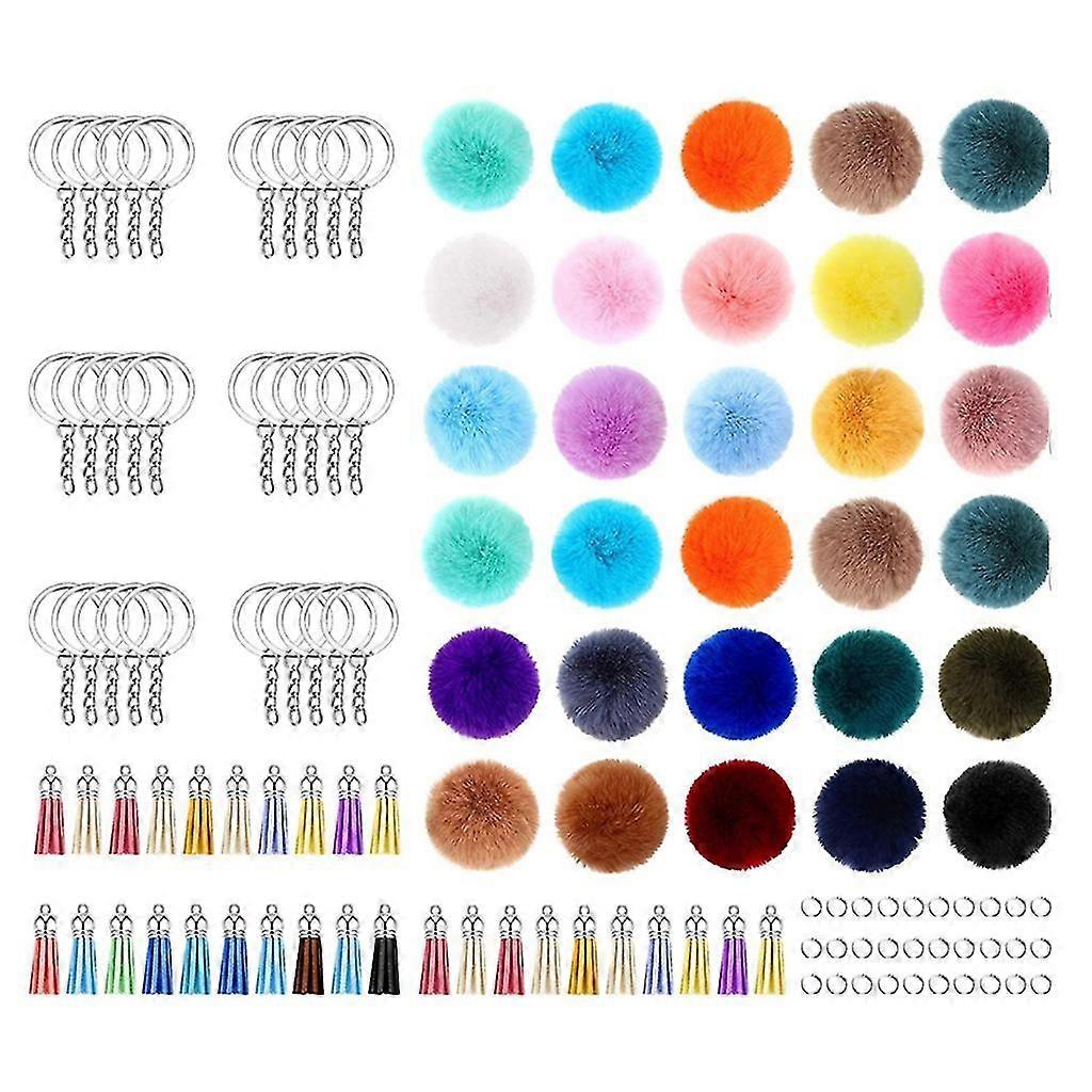 30-piece Set Pom Pom Keychain Fluffy Faux Fur Pompoms Keychain with Tassels