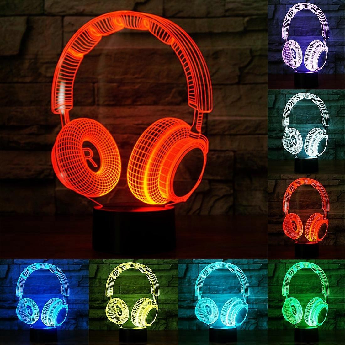 Headset Shape 3D Touch Switch Control LED Light , 7 Colour Discoloration Creative Visual Stereo Lamp Desk Lamp Night Light