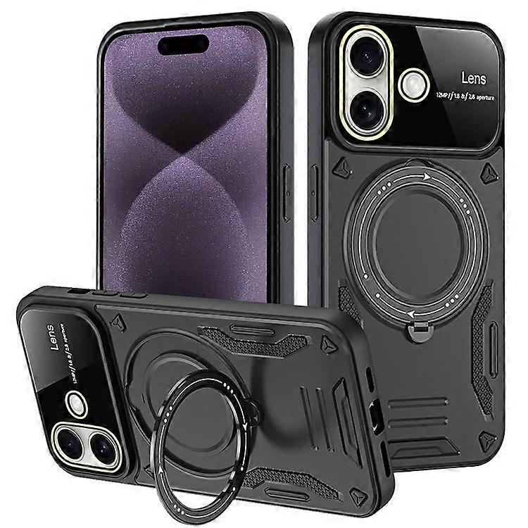 Compatible For iPhone 16 Plus Case Rotating Magnetic Kickstand PC+TPU Phone Cover