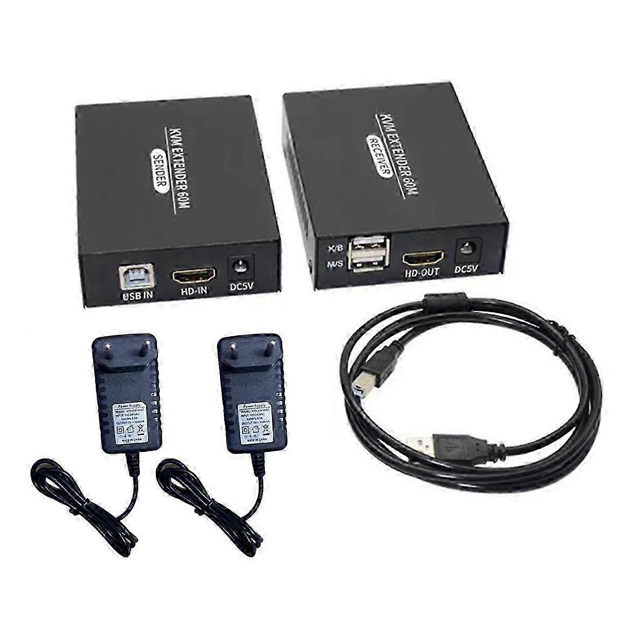 60M -Compatible KVM Extender -Compatible USB KVM Ethernet Extender Transmitter Receiver EU Plug