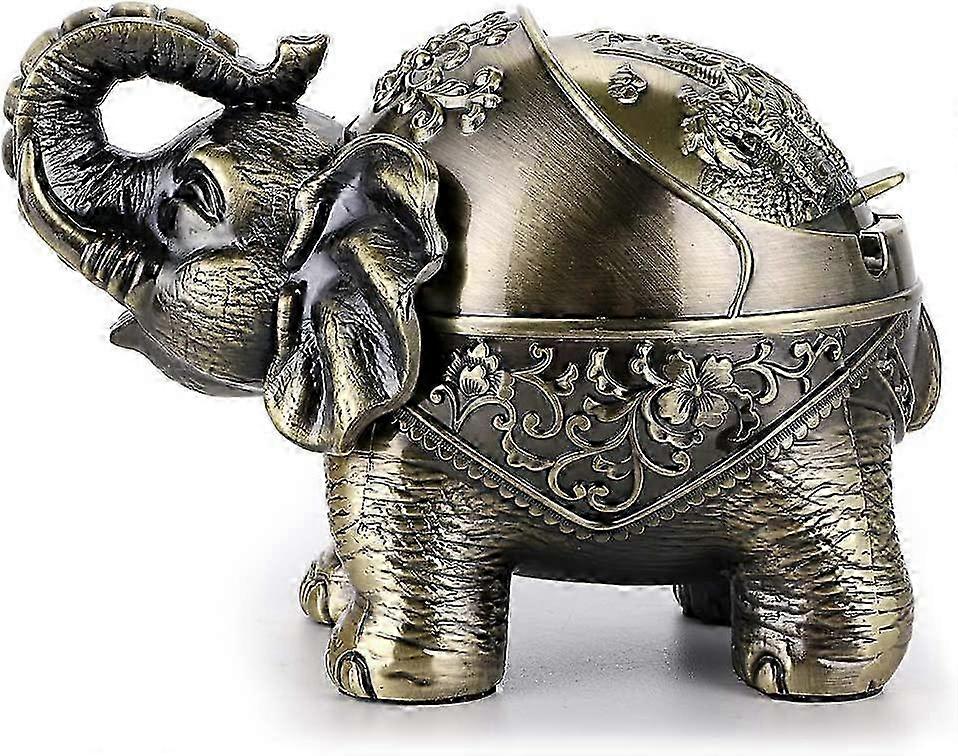 Elephant Windproof Ashtray with Cover Tabletop Metal Ashtray (Bronze)