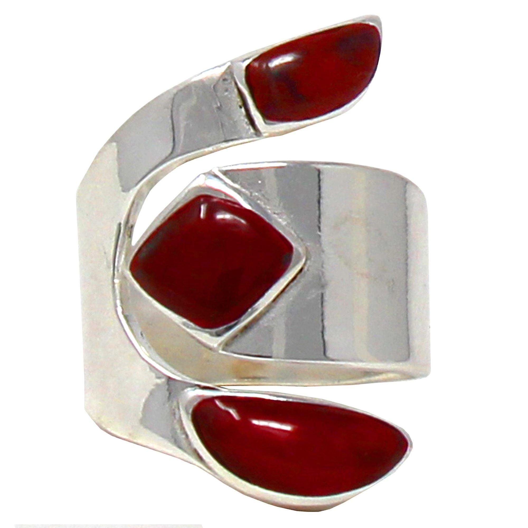 Wide Red Jasper and Silver Ring Size 8