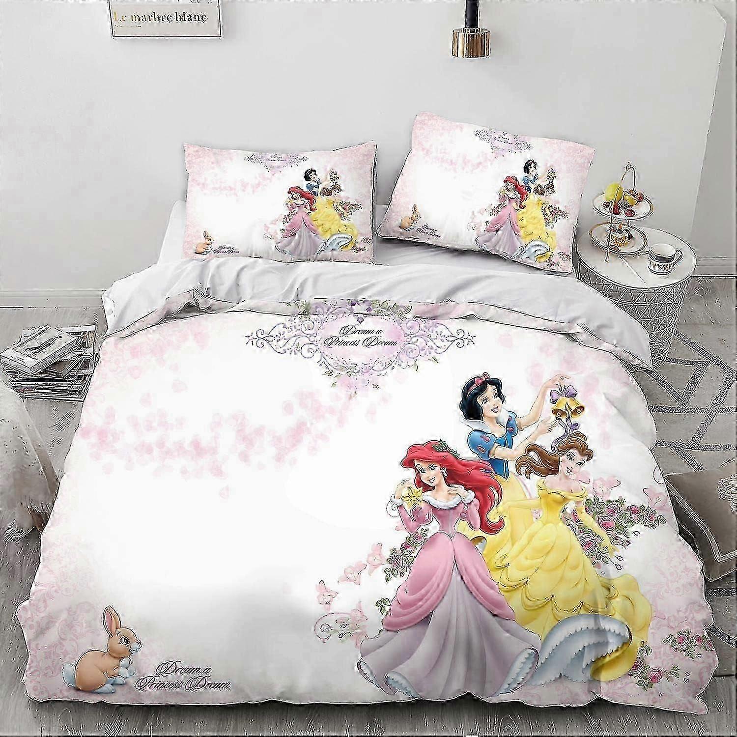 v128 طقم غطاء لحاف برينسيس كرتون فتاة ، ٪ مفروشات من الألياف الدقيقة ، 3 قطع طقم غطاء لحاف فائق النعومة صديق للبشرة (1 غطاء لحاف