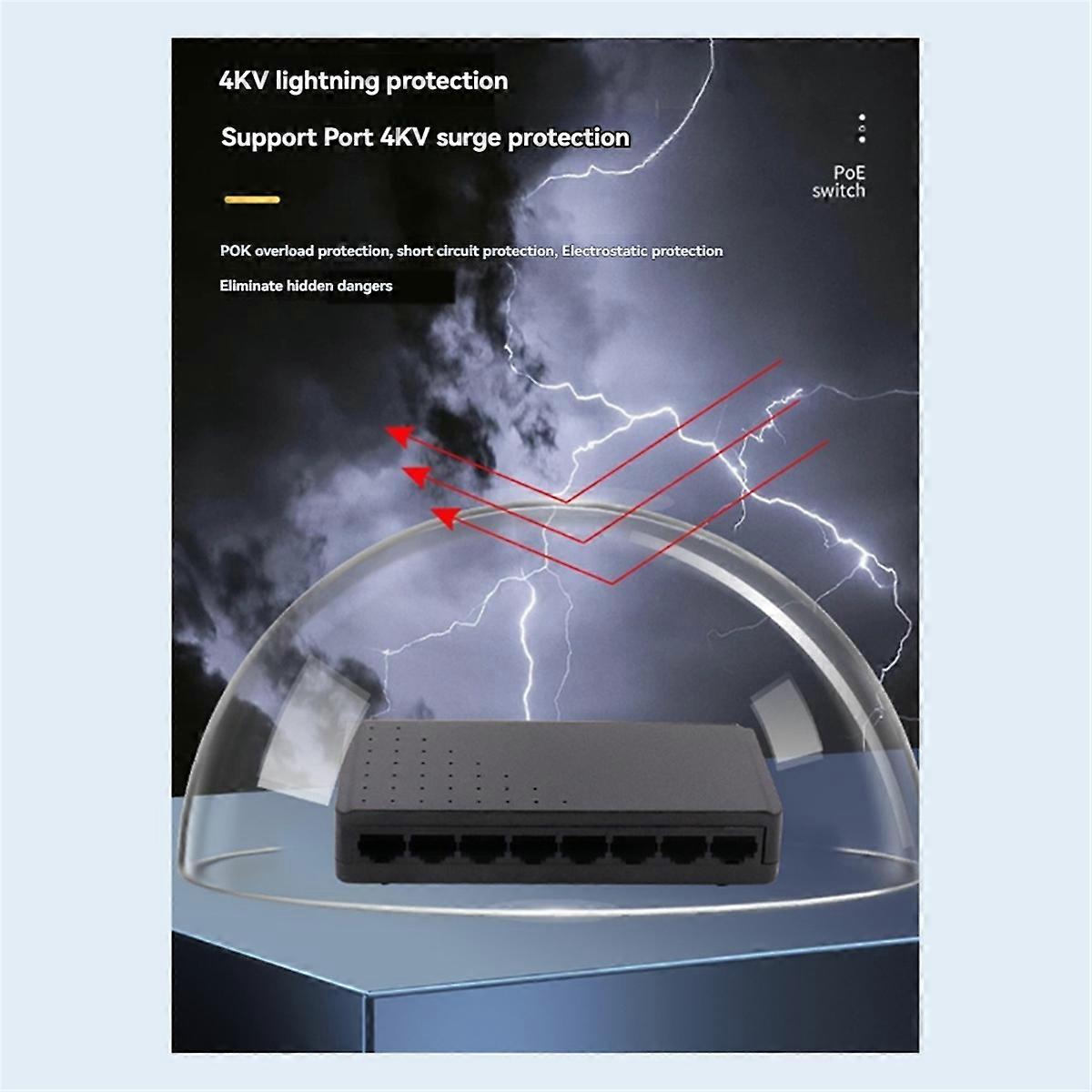 PoE-Switch, 8-Port-Ethernet-Netzwerk-Switch, 6+2 PoE-Injektoradapter für CCTV-IP-Kameras, Hochgeschwindigkeitsdatenübertragung