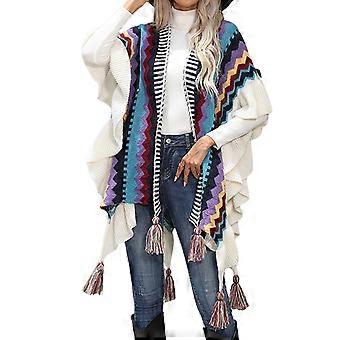 Women Open Front Knitted Sweater Cardigan Spring Autumn Elegant Jackets Wrap Coat Streetwear with Sleeve  Blue S