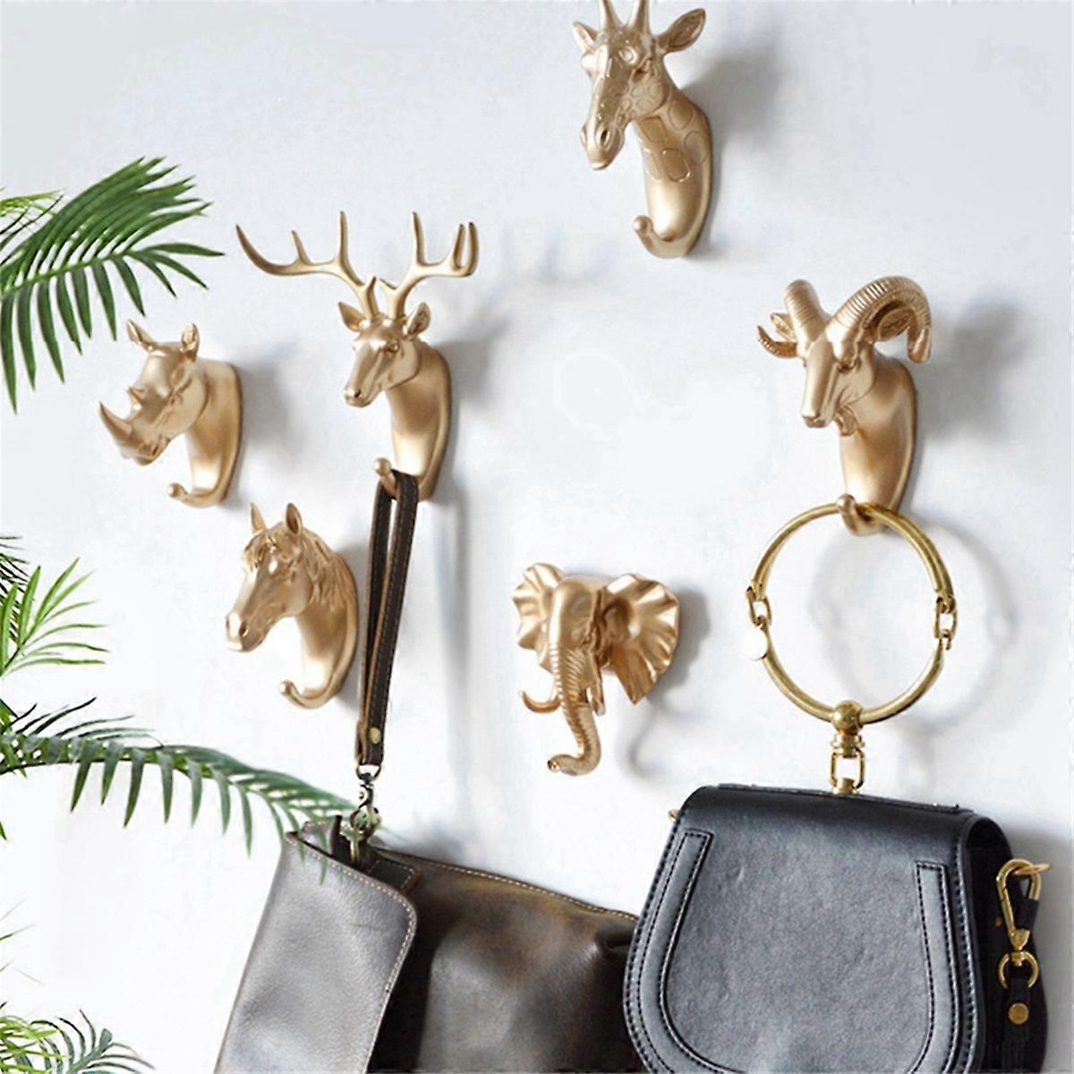 Wall Mounted Hooks Animal Head Rack Coat Caps Wall Hanger B