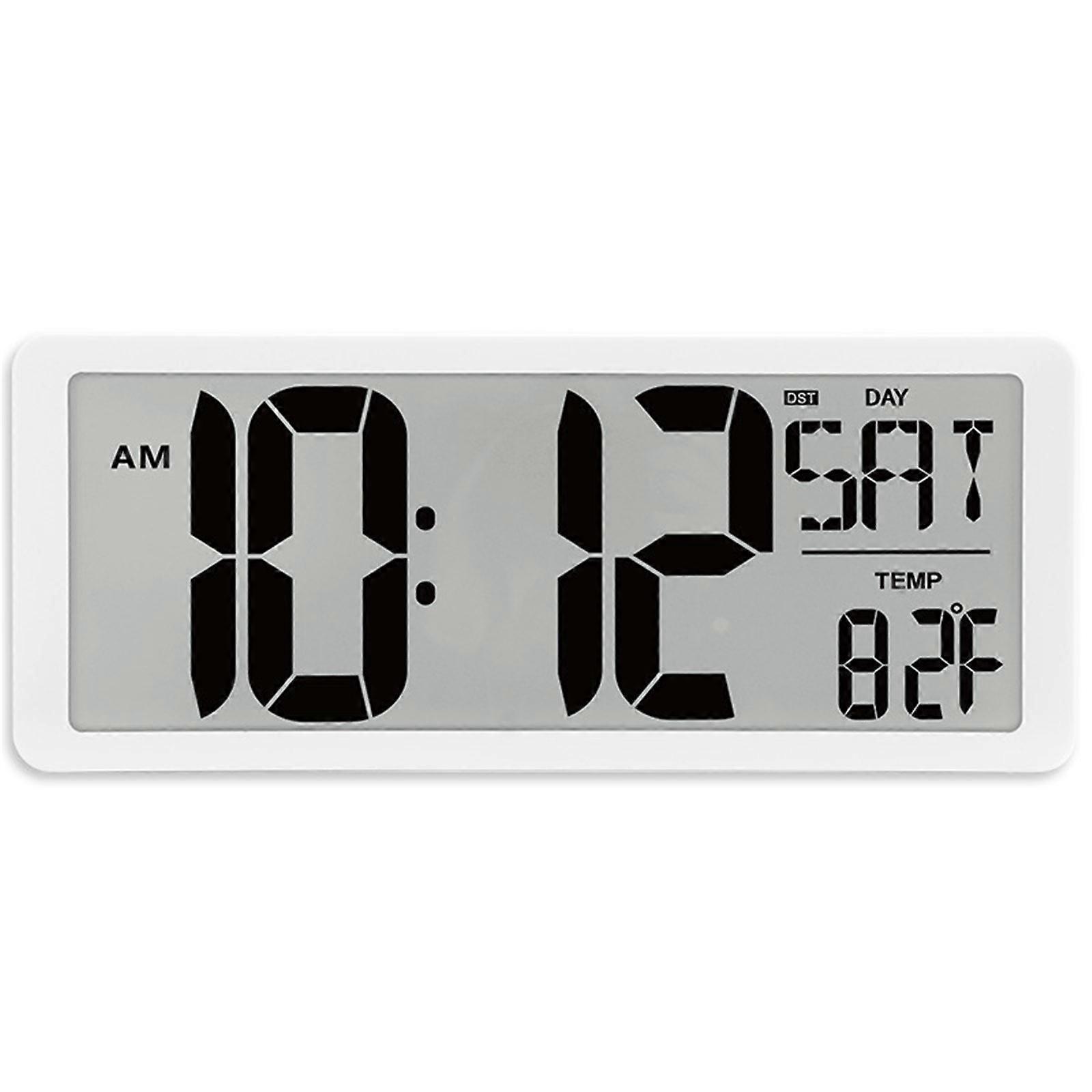 14-Zoll-LCD-Digitaluhr mit Hintergrundbeleuchtung, Temperatur und Datum leicht ablesbar für Wohn- oder Schlafzimmerweiß
