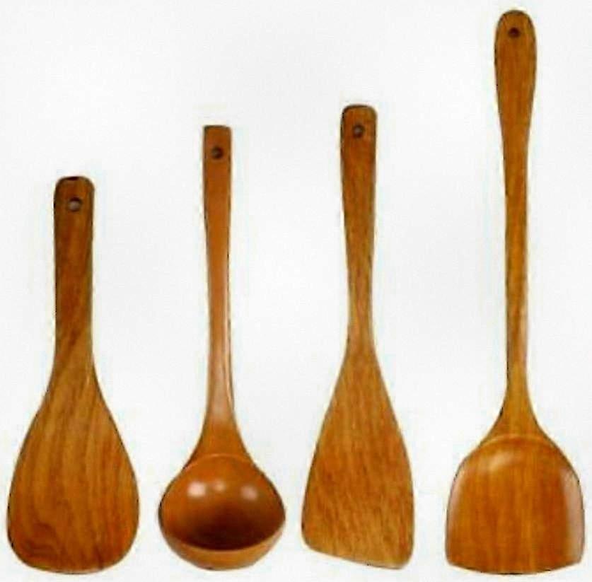 4-Piece Bamboo Kitchen Utensils Set with Spatulas and Ladles