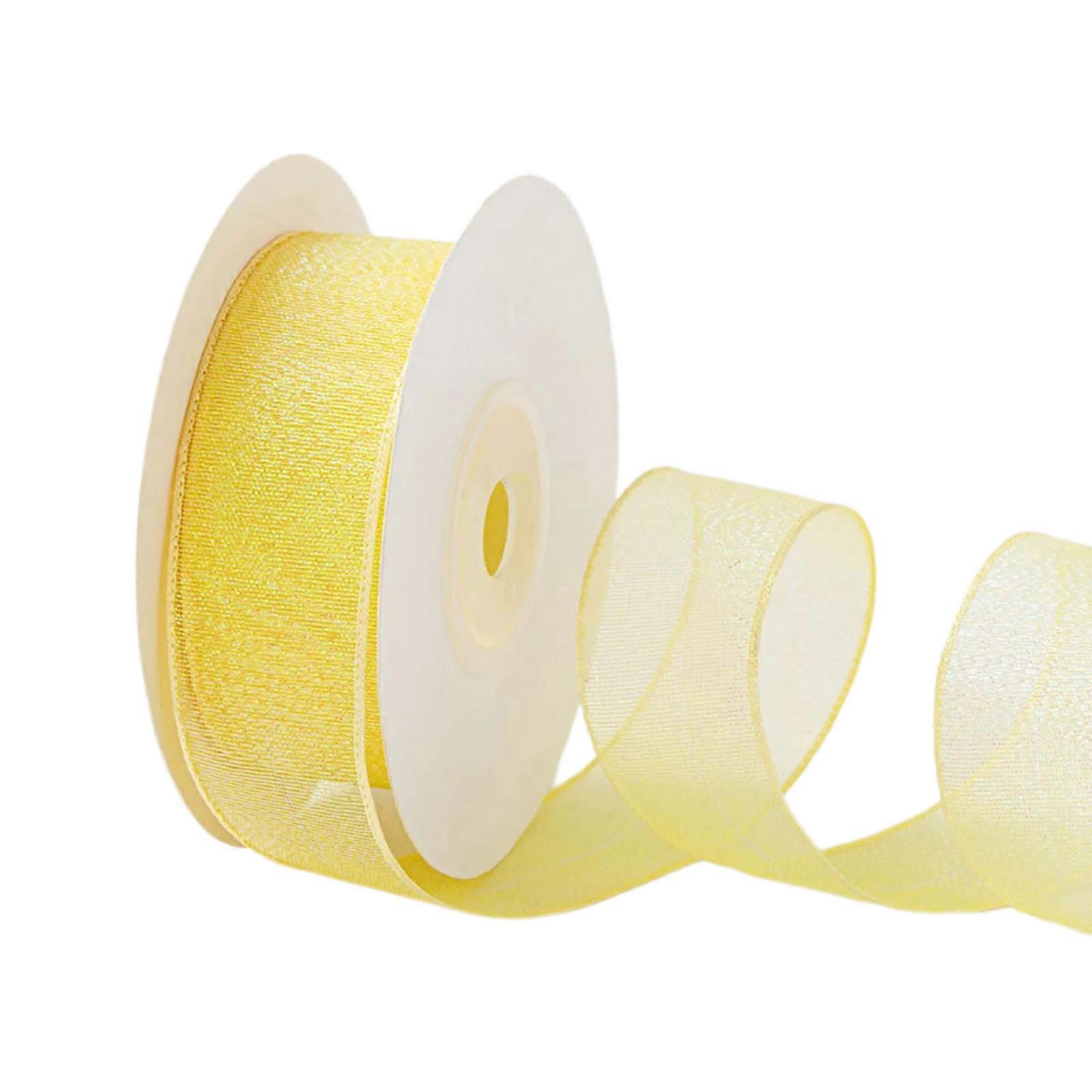 11Yard Organza Ruban 1 pouce de largeur Ruban transparent Ruban d’emballage coloré Ruban de Noël pour arcs Couronne Arbre de Noël Jaune