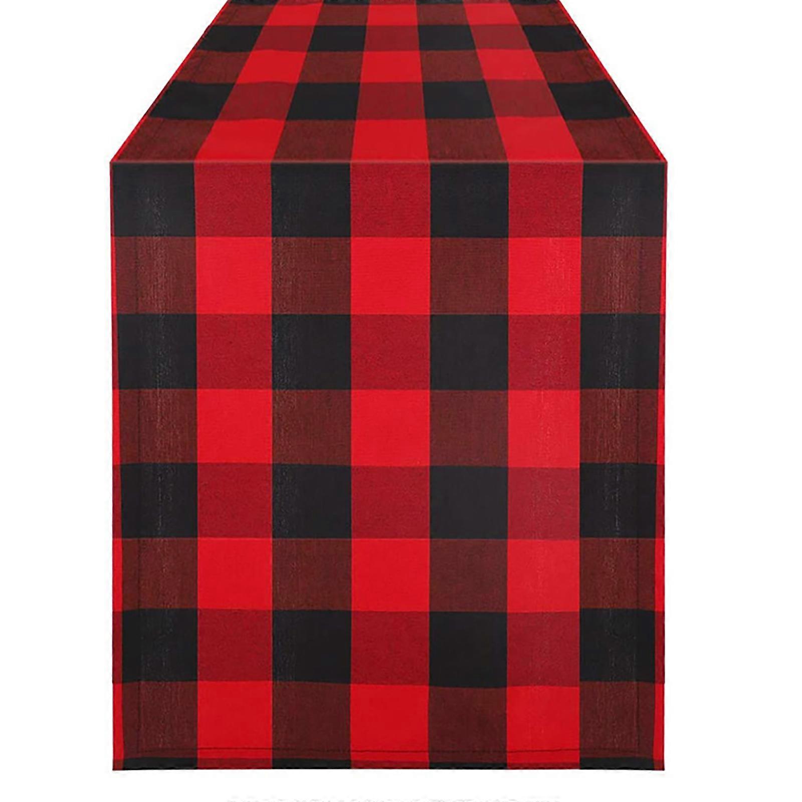 Christmas Checkered Table Runner Holiday Dining Table Decoration Table Cloth Polyester Cotton Tablecloth Table Cushion Cover  Red