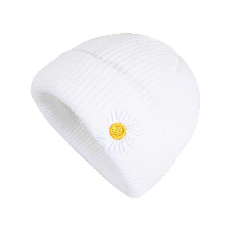 1 piece knitted cuffed beanie (white)